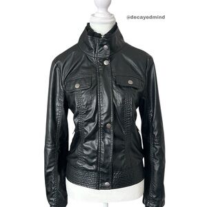 Y2K “Ci Sono” Black Faux Leather Biker Bomber Style Jacket